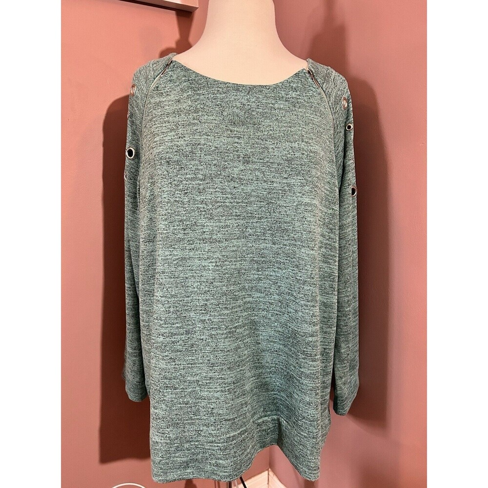 Notations 3/4 Sleeve Sweater Womens 2X Zippers Grommets Green Heathered New